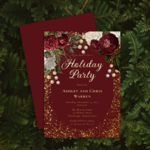 Invitación Con Relieve Metalizado Glam Burgundy Rosa fiesta de feriado de Navidades