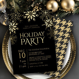Invitación Con Relieve Metalizado Glam de vacaciones Gold & Black Houndstoth y Snowf