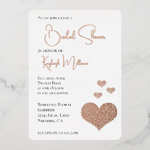 Invitación Con Relieve Metalizado Glam Diamonds Heart Bridal Shower