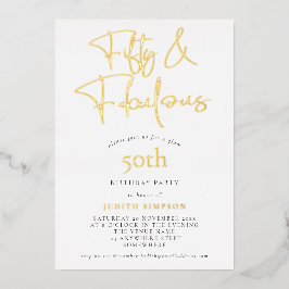 Invitación Con Relieve Metalizado Glam FIfty Fabulous Script Real