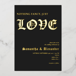 Invitación Con Relieve Metalizado Glam Gótico Nada Fancy Ama Al Boda Negro
