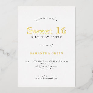 Invitación Con Relieve Metalizado Glam Sweet 16 Cumpleaños Fiesta Real Relieve metal