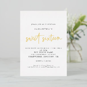 Invitación Con Relieve Metalizado Glam Sweet Dieciséis Cumpleaños Script Real 