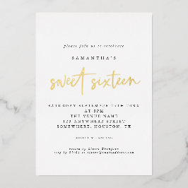 Invitación Con Relieve Metalizado Glam Sweet Dieciséis Cumpleaños Script Real