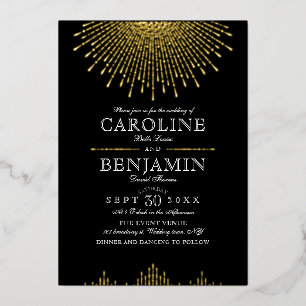 Invitación Con Relieve Metalizado Glamour Deco Boda de oro negro vintage