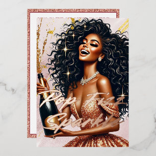 Invitación Con Relieve Metalizado Glamurosa negra se va de compras Fiesta de champag