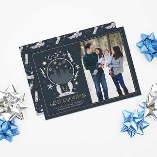 Invitación Con Relieve Metalizado Globe de nieve HOGWARTS™ | Navidades felices
