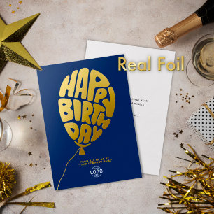 Invitación Con Relieve Metalizado Globo de Letra de Logotipo Azul Marino Cumpleaños