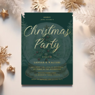 Invitación Con Relieve Metalizado Globo de Navidad Esmeralda Verde y Dorado Fiesta d