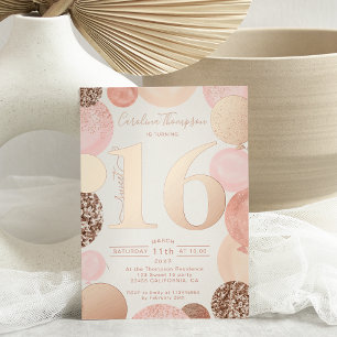 Invitación Con Relieve Metalizado Globo rosa brillo dorado rosa Chic foto Sweet 16