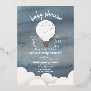 Invitación Con Relieve Metalizado Globos Aerostáticos Estrellas Neutral Fiesta de Be