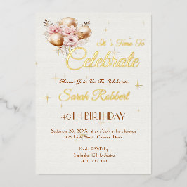 Invitación Con Relieve Metalizado Globos de cumpleaños oro real