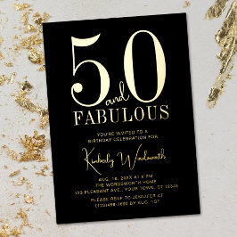 Invitación Con Relieve Metalizado Gold Black Fifty and Fabulous 50th Birthday Party