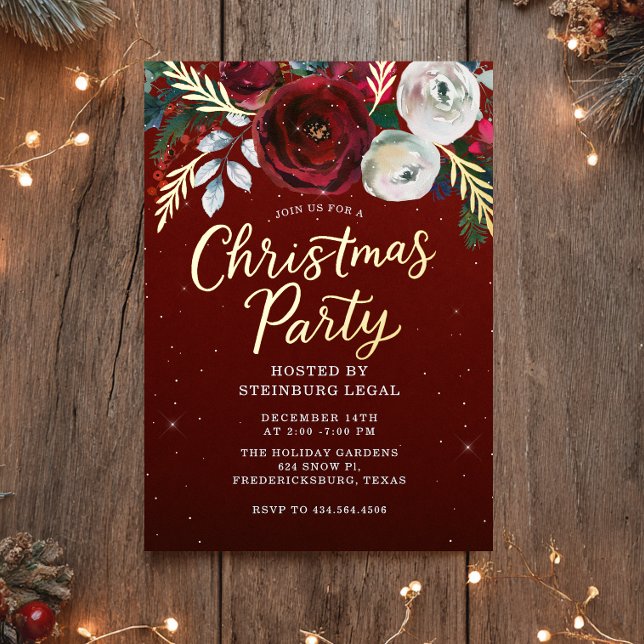 Invitación Con Relieve Metalizado Gold Bloom Office Corporate Christmas Party  (Subido por el creador)