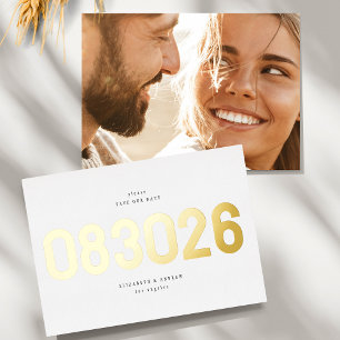 Invitación Con Relieve Metalizado Gold Bold Big Date Simple Foto Guardar La Fecha