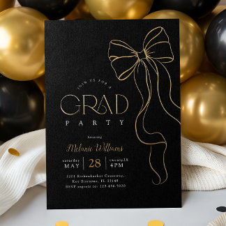 Invitación Con Relieve Metalizado Gold Bow Graduation Invitation