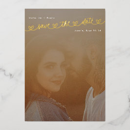 Invitación Con Relieve Metalizado Gold College Sweet Hearts Photo Save The date