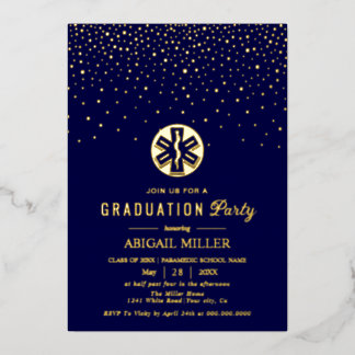 Invitación Con Relieve Metalizado Gold confetti paramedic Class Of 2026 graduation