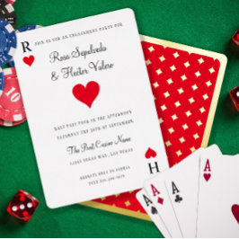 Invitación Con Relieve Metalizado Gold de la fiesta de compromiso de cartas de juego