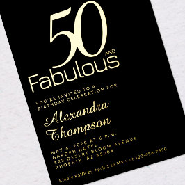 Invitación Con Relieve Metalizado Gold Fifty and Fabulous 50th Birthday Party