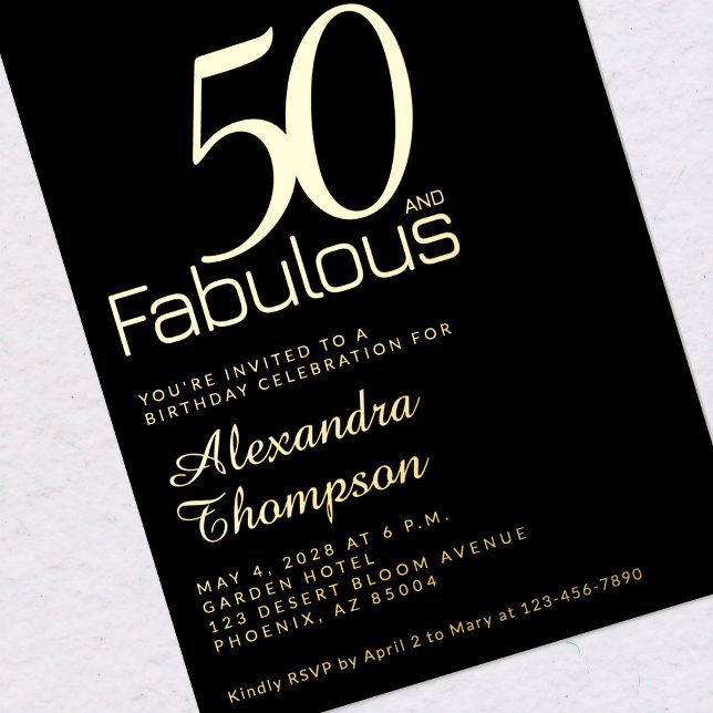 Invitación Con Relieve Metalizado Gold Fifty and Fabulous 50th Birthday Party (Subido por el creador)