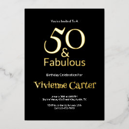 Invitación Con Relieve Metalizado Gold Foil 50 and Fabulous 50th Birthday Party
