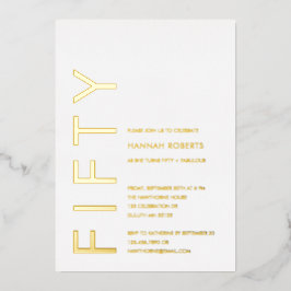 Invitación Con Relieve Metalizado Gold Foil Fifty and Fabulous 50th Birthday Party