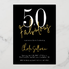 Invitación Con Relieve Metalizado Gold Foil Fifty and Fabulous 50th Birthday Party