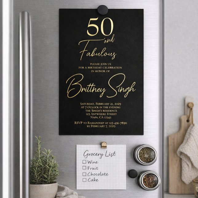 Invitación Con Relieve Metalizado Gold Foil Fifty and Fabulous 50th Birthday Party (Subido por el creador)