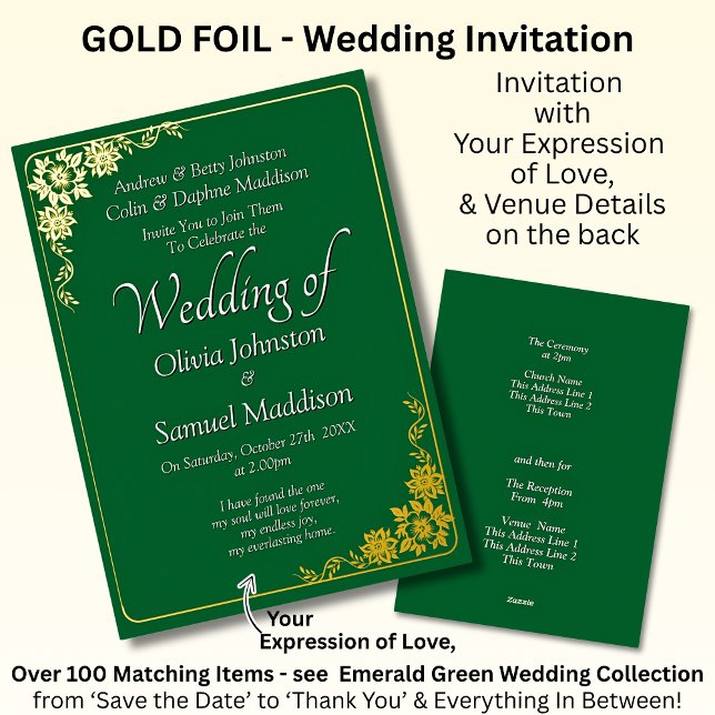Invitación Con Relieve Metalizado Gold Foil Wedding Invitation Emerald Green White  (Subido por el creador)