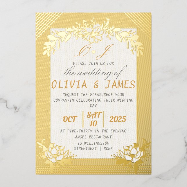 Invitación Con Relieve Metalizado Gold Foil Wedding Invitation Premium Foil (Anverso)