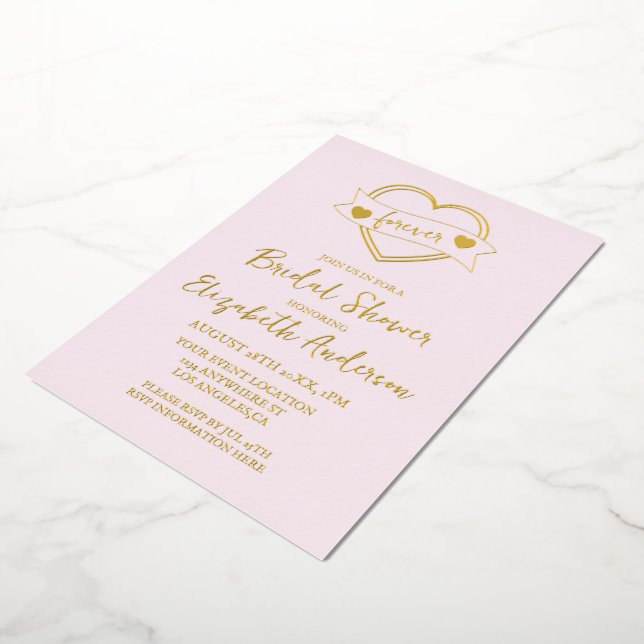 Invitación Con Relieve Metalizado Gold Forever Hearts Bridal Shower (girado)
