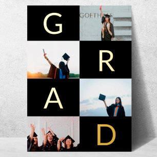 Invitación Con Relieve Metalizado GOLD GRAD BLOQUEA MULTI Fotos graduadas