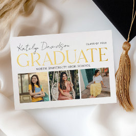 Invitación Con Relieve Metalizado Gold Graduate Photo Collage Grad Party