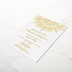 Invitación Con Relieve Metalizado Gold Mandala Mehndi
