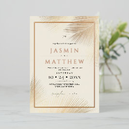 Invitación Con Relieve Metalizado Gold Modern Beach Coastal Palm Wedding 