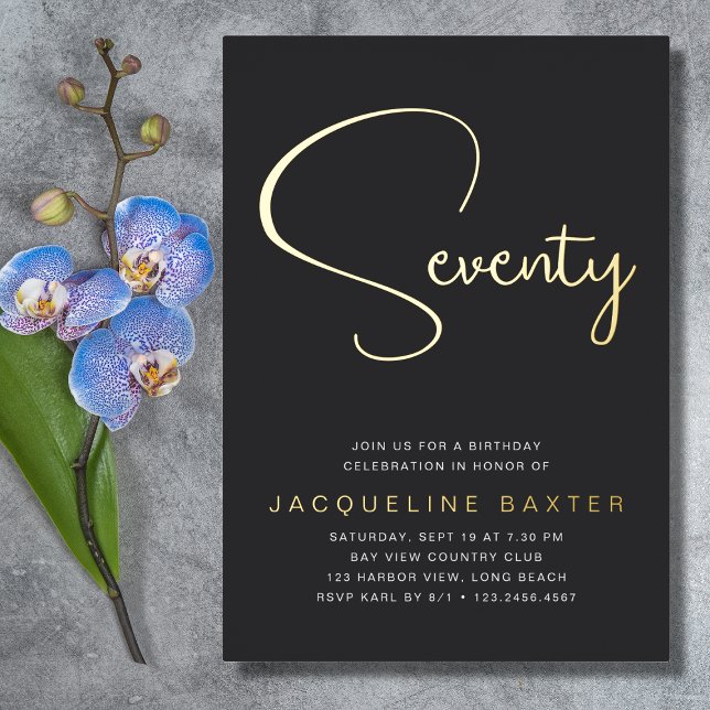 Invitación Con Relieve Metalizado Gold Script 70 cumpleaños (Subido por el creador)