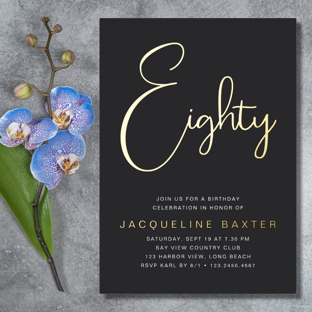 Invitación Con Relieve Metalizado Gold Script 80 cumpleaños (Subido por el creador)