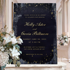 Invitación Con Relieve Metalizado Gold Starry Night Boda Gold