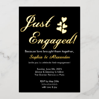 Invitación Con Relieve Metalizado Gold & White Foil Engagement Invitation
