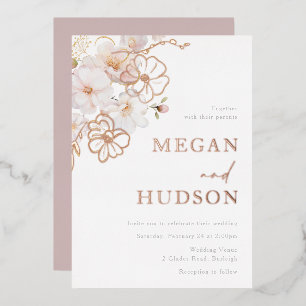 Invitación Con Relieve Metalizado Gold y Rubor Wildflowers Boda Rosa Gold
