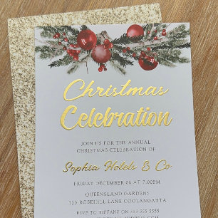 Invitación Con Relieve Metalizado Golden Annual Navidades Fiesta Celebración del Oro