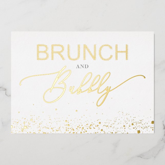 Invitación Con Relieve Metalizado Golden Budget Brunch & Bubbly Quote Bridal Shower (Anverso)