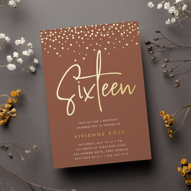 Invitación Con Relieve Metalizado Golden Confetti Sweet Dieciséis cumpleaños (Subido por el creador)
