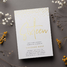 Invitación Con Relieve Metalizado Golden Confetti Sweet Dieciséis cumpleaños