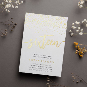 Invitación Con Relieve Metalizado Golden Confetti Sweet Dieciséis cumpleaños