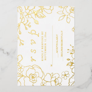Invitación Con Relieve Metalizado Golden Elegant Wedding RSVP Real Gold