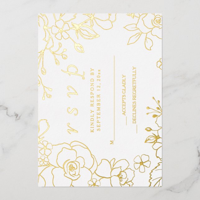 Invitación Con Relieve Metalizado Golden Elegant Wedding RSVP Real Gold (Anverso)
