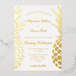 Invitación Con Relieve Metalizado golden pineapples wedding