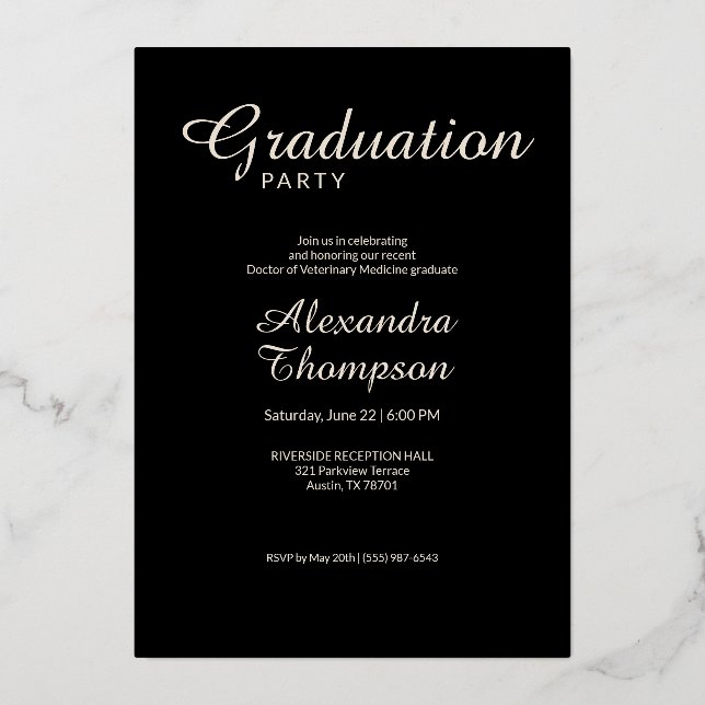 Invitación Con Relieve Metalizado Golden Rose Ivory DVM Photo Graduation Party (Reverso )